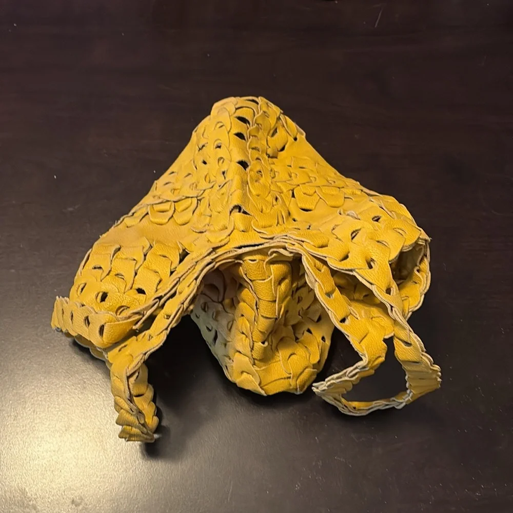 Yellow Leather Woven Women's Bag - Picture 3 of 3